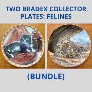 BRADEX Cat Emily In Emeralds & BRADEX The Snow Leopard Collector Plates Set EUC